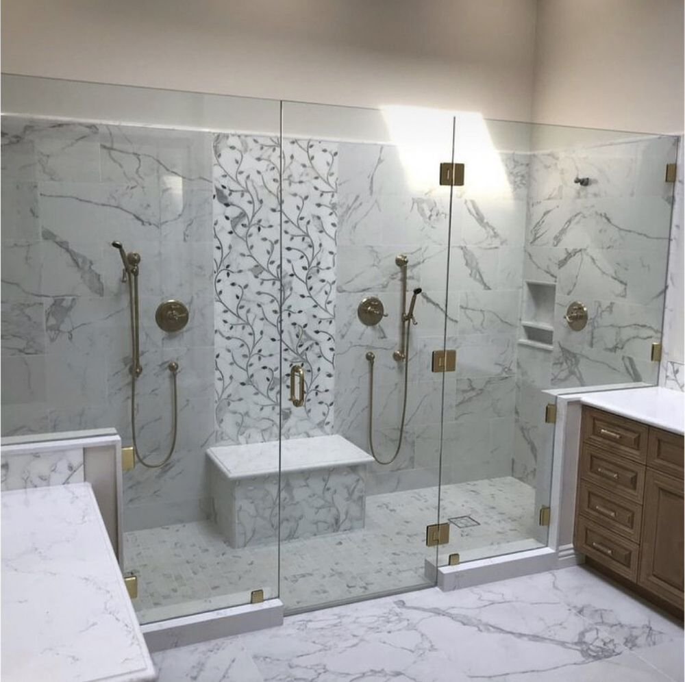 Custom frameless glass shower enclosure installed by All Glass Worx in Northern Virginia